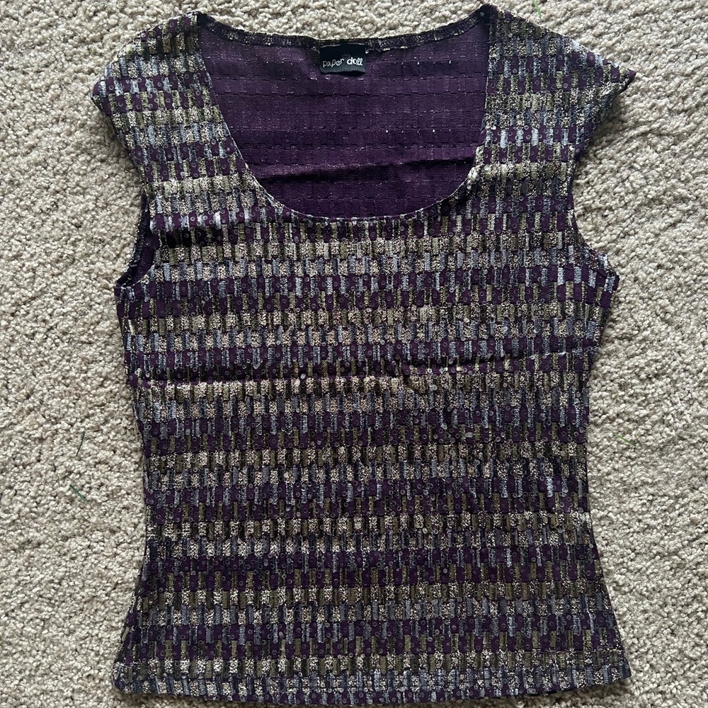 Purple and Silver Sleeveless Top